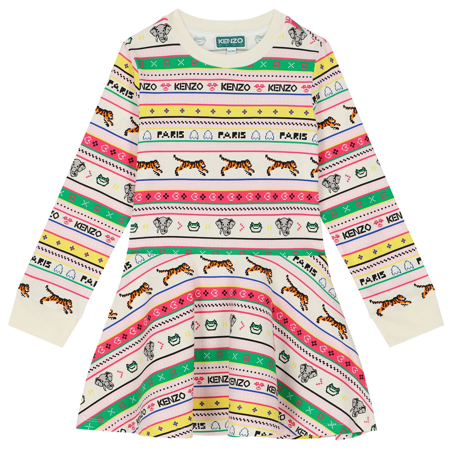 Girls Multi-Coloured Striped Dress, 1, hi-res